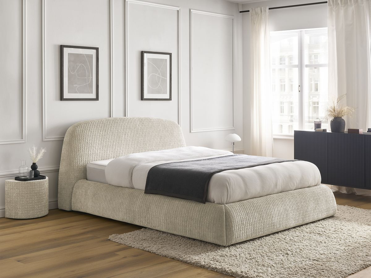 MALON set met bed + 2 nachtkastjes in structuurstof