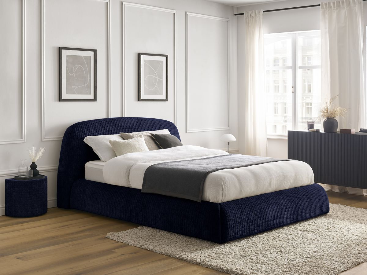 Ensemble MALON avec Lit + 2 chevets texturé bleu