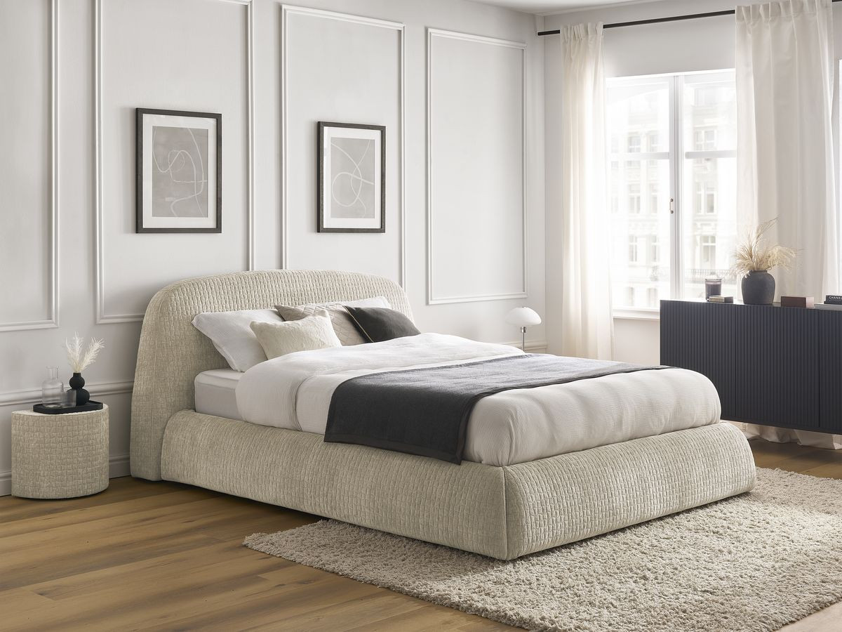 Ensemble MALON avec Lit + 2 chevets texturé beige