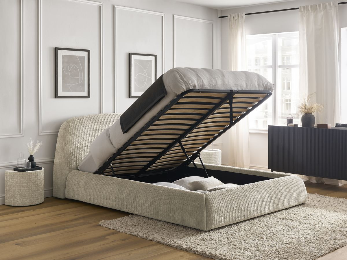 MALON set met bed + 2 nachtkastjes in structuurstof