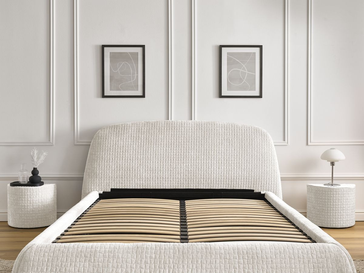 MALON set met bed + 2 nachtkastjes in structuurstof