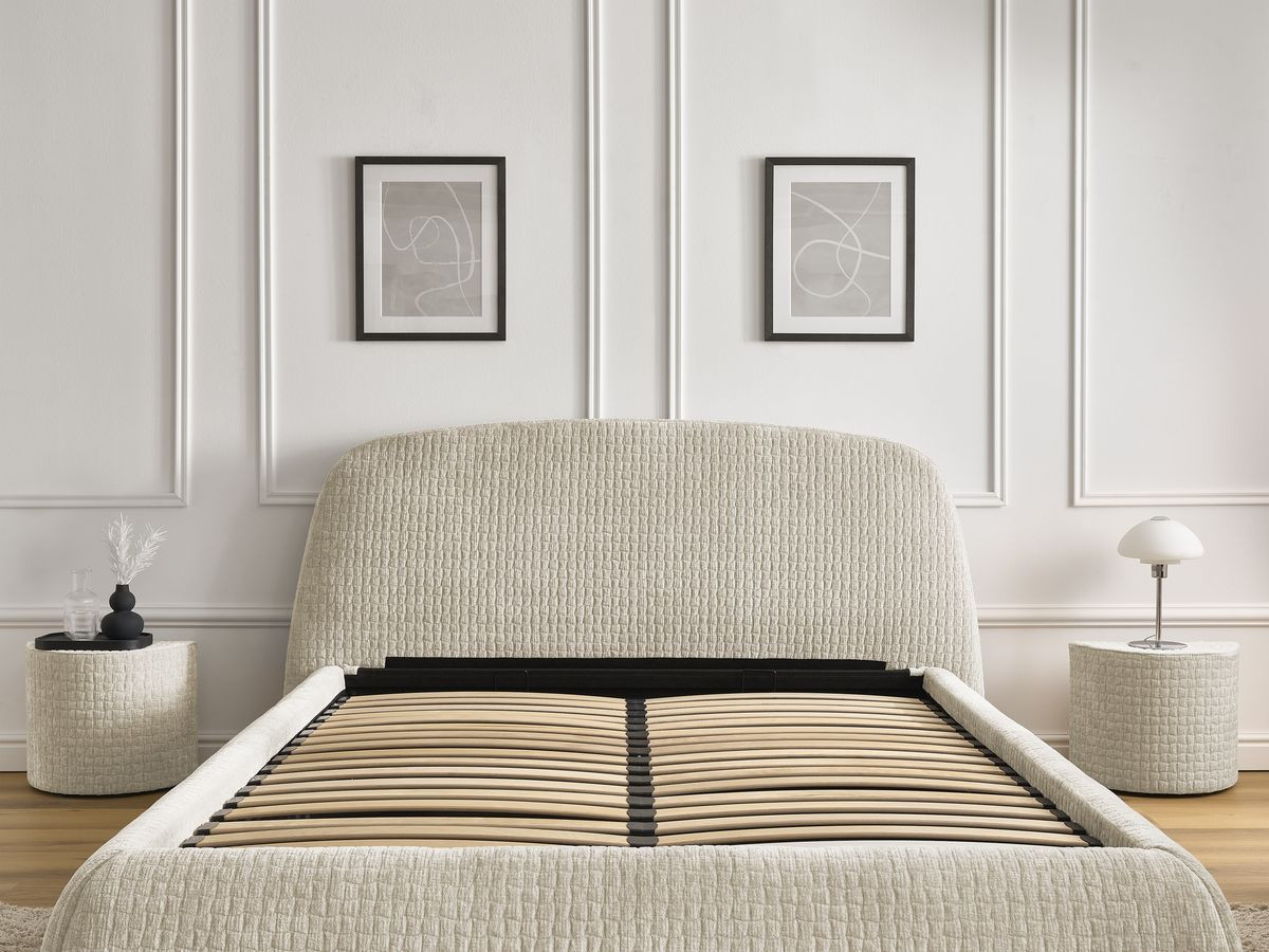 MALON set met bed + 2 nachtkastjes in structuurstof