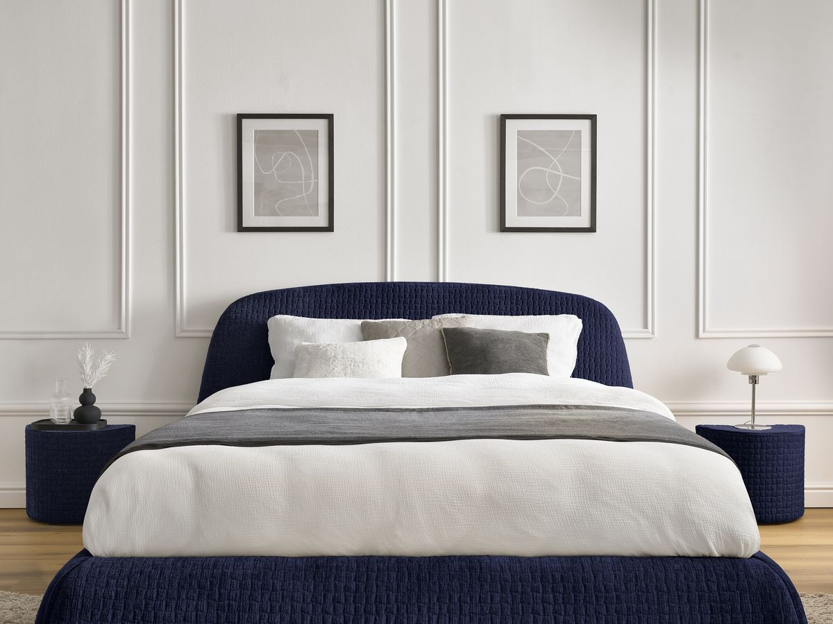 MALON set met bed + 2 nachtkastjes in structuurstof