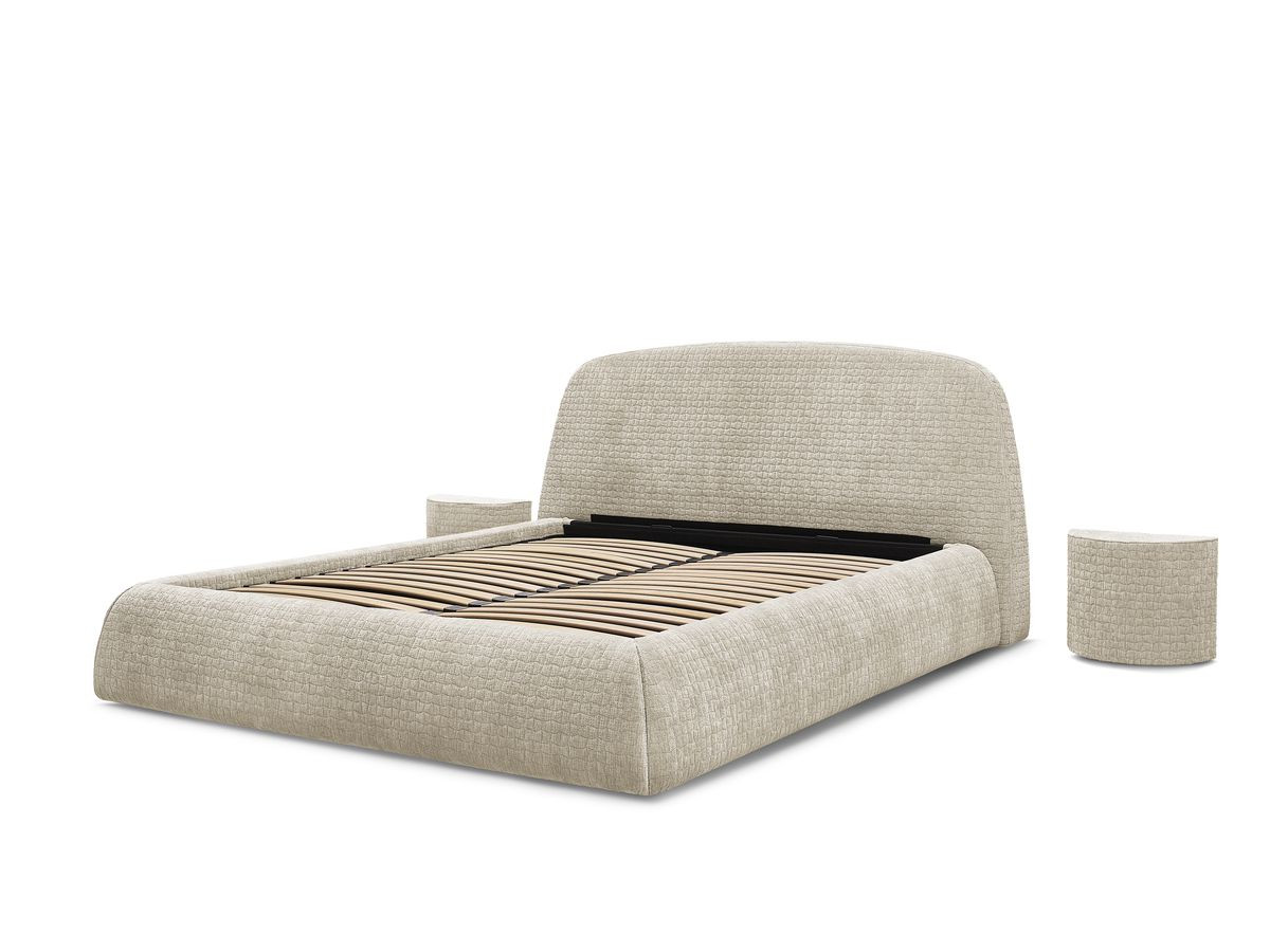 MALON set met bed + 2 nachtkastjes in structuurstof