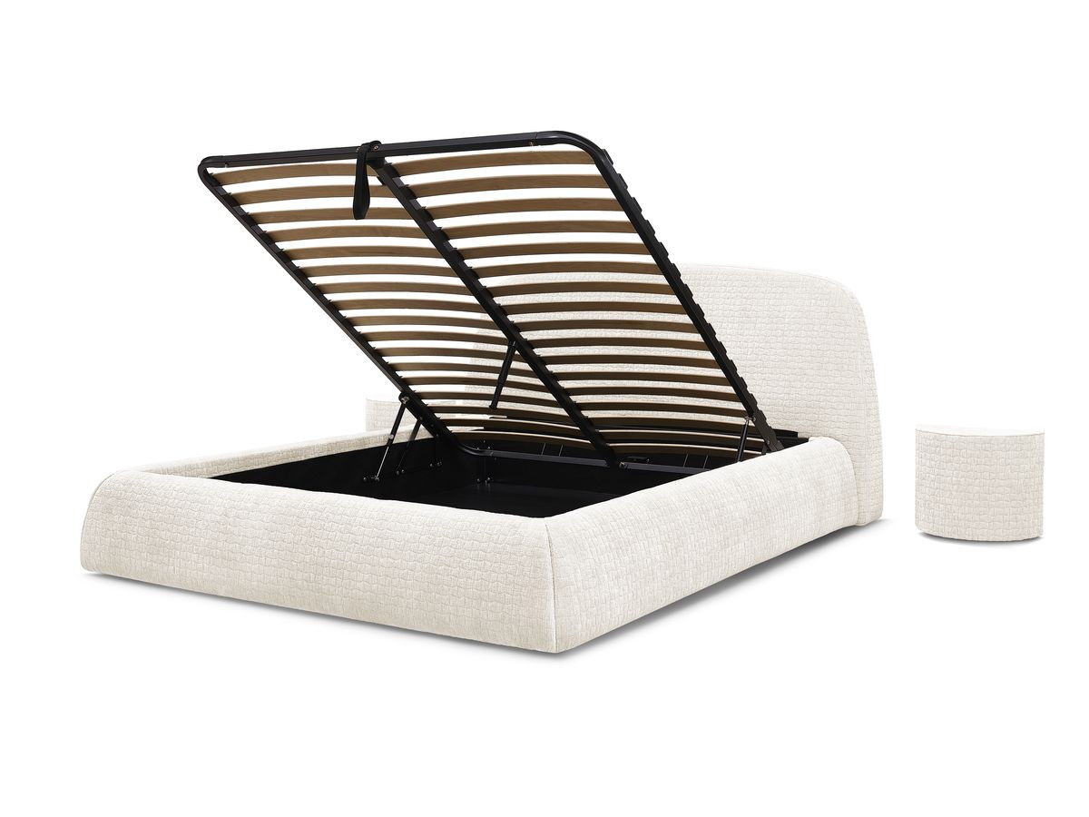 MALON set met bed + 2 nachtkastjes in structuurstof