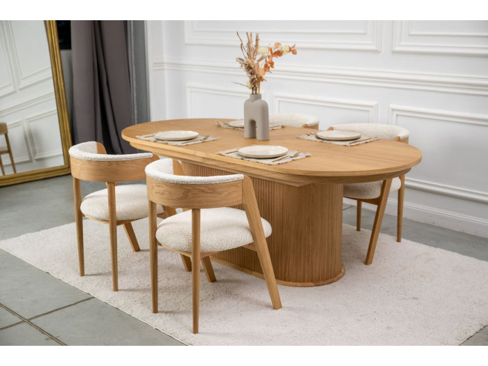 Ensemble MALMOUSQUE avec table à manger extensible 210 à 270 cm + 6 chaises BASTIDE placage chêne massif