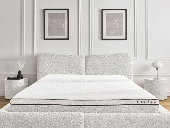 Ensemble matelas TELIO + Lit PETER tissu bouclette