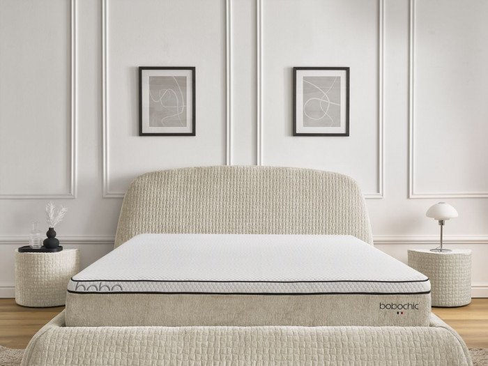 Ensemble matelas AMALIA + Lit MALON tissu texturé