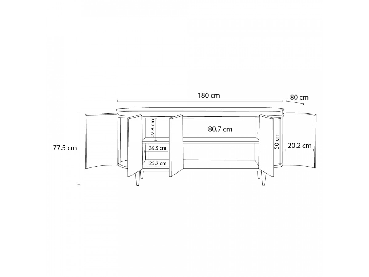 Buffet 5 portes 180 cm SORMIOU placage chêne massif