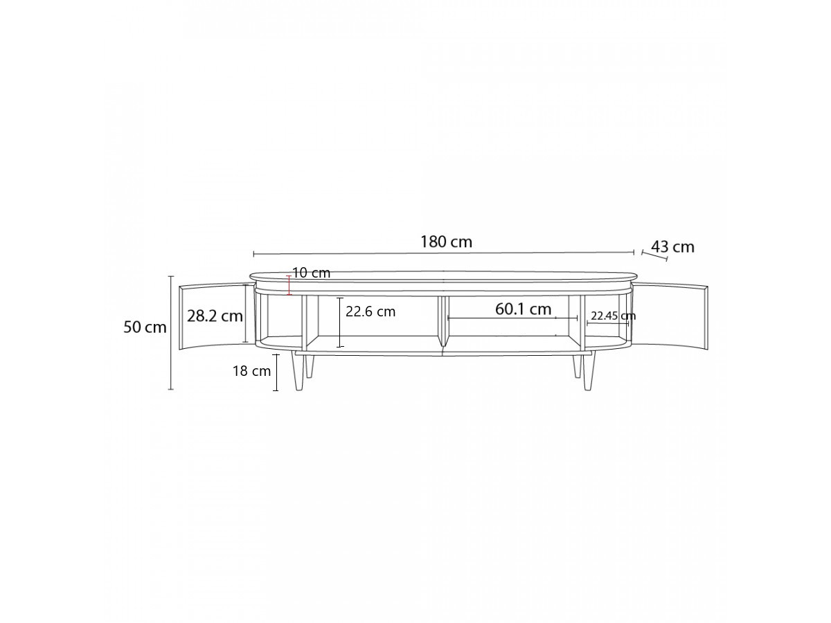 Meuble TV 4 portes 180 cm SORMIOU placage chêne massif