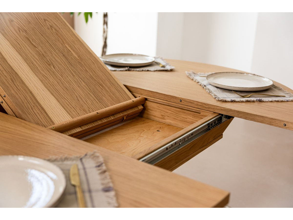 Uitschuifbare eettafel D.130 tot D.180 cm SORMIOU massief eiken fineer