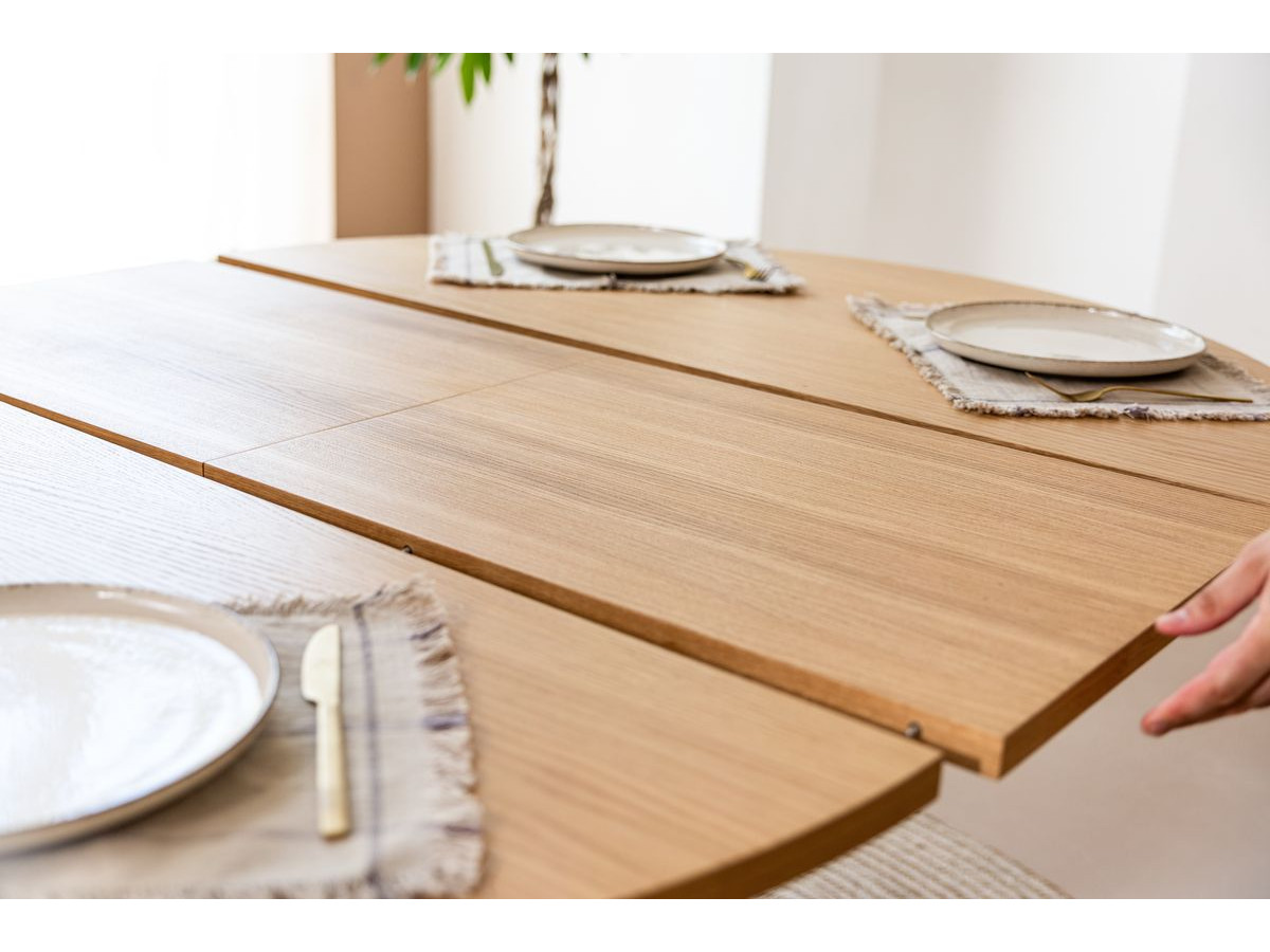 Uitschuifbare eettafel D.130 tot D.180 cm SORMIOU massief eiken fineer