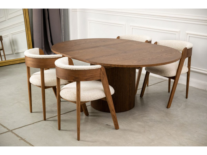 Table à manger extensible D.130 à D.180 cm SORMIOU placage chêne massif