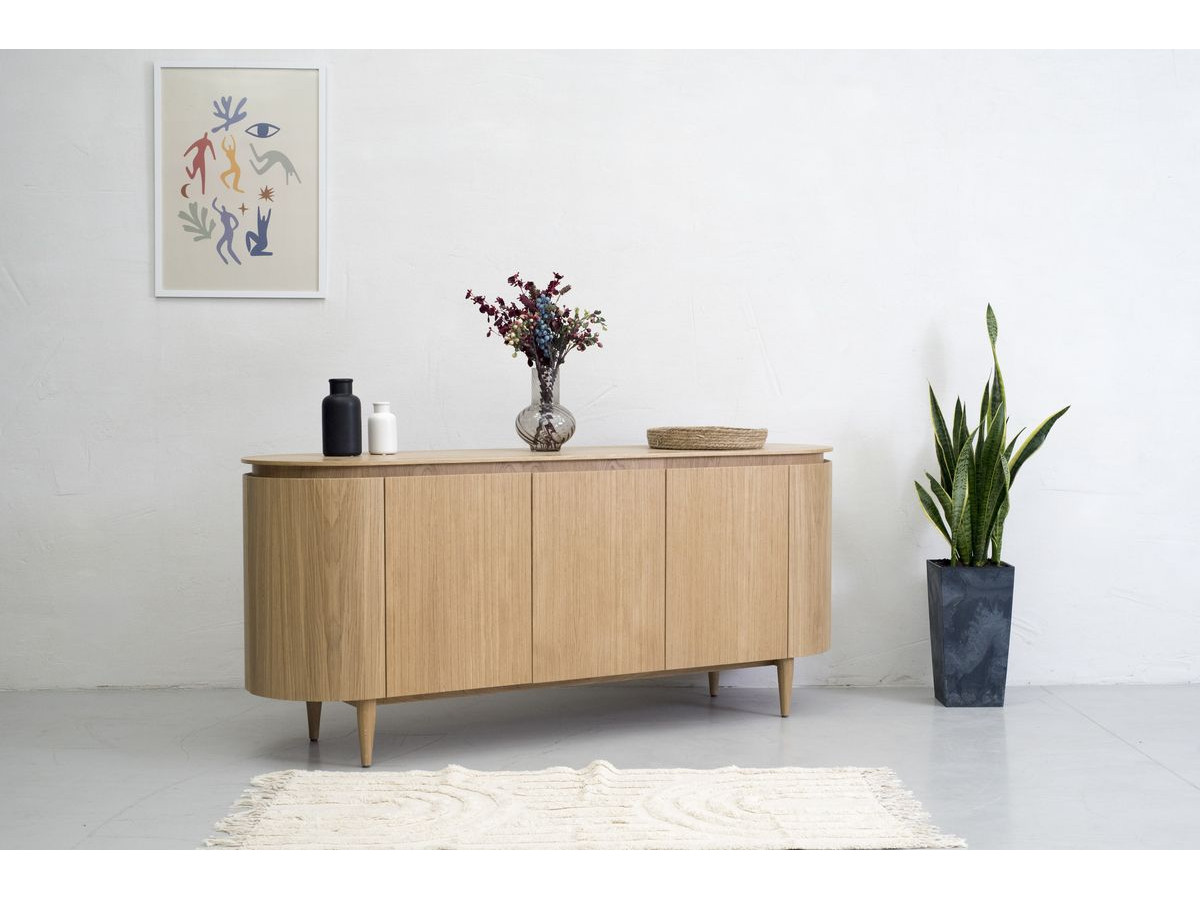 SORMIOU set met 180 cm dressoir + 180 cm tv-meubel in massief eiken fineer
