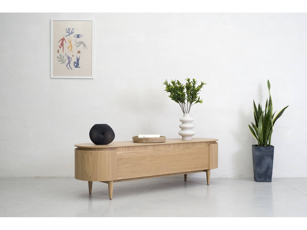 SORMIOU set met 180 cm dressoir + 180 cm tv-meubel in massief eiken fineer