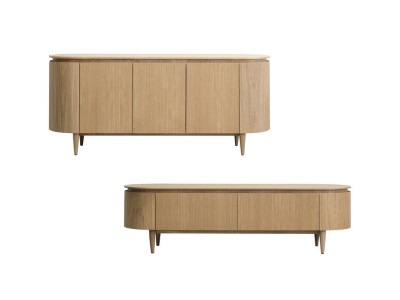 Ensemble SORMIOU avec buffet 180 cm + meuble TV 180 cm placage chêne massif