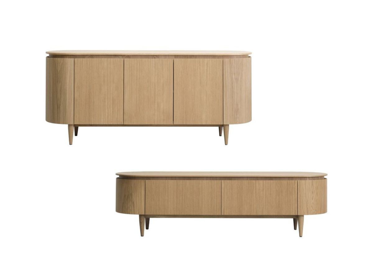 SORMIOU set met 180 cm dressoir + 180 cm tv-meubel in massief eiken fineer