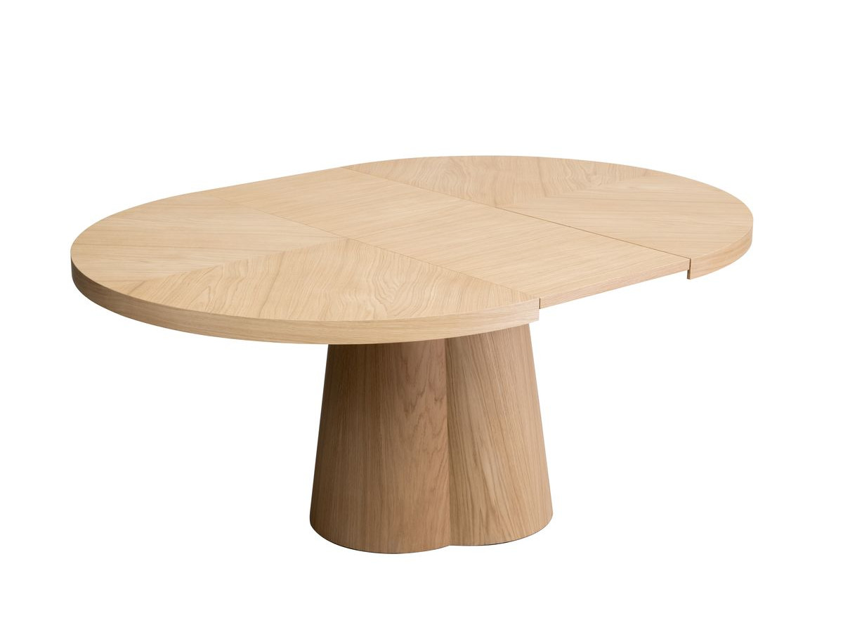 SUGITON set met ronde eettafel uitschuifbaar van 130 tot 180 cm + 4 BASTIDE stoelen in massief eiken fineer