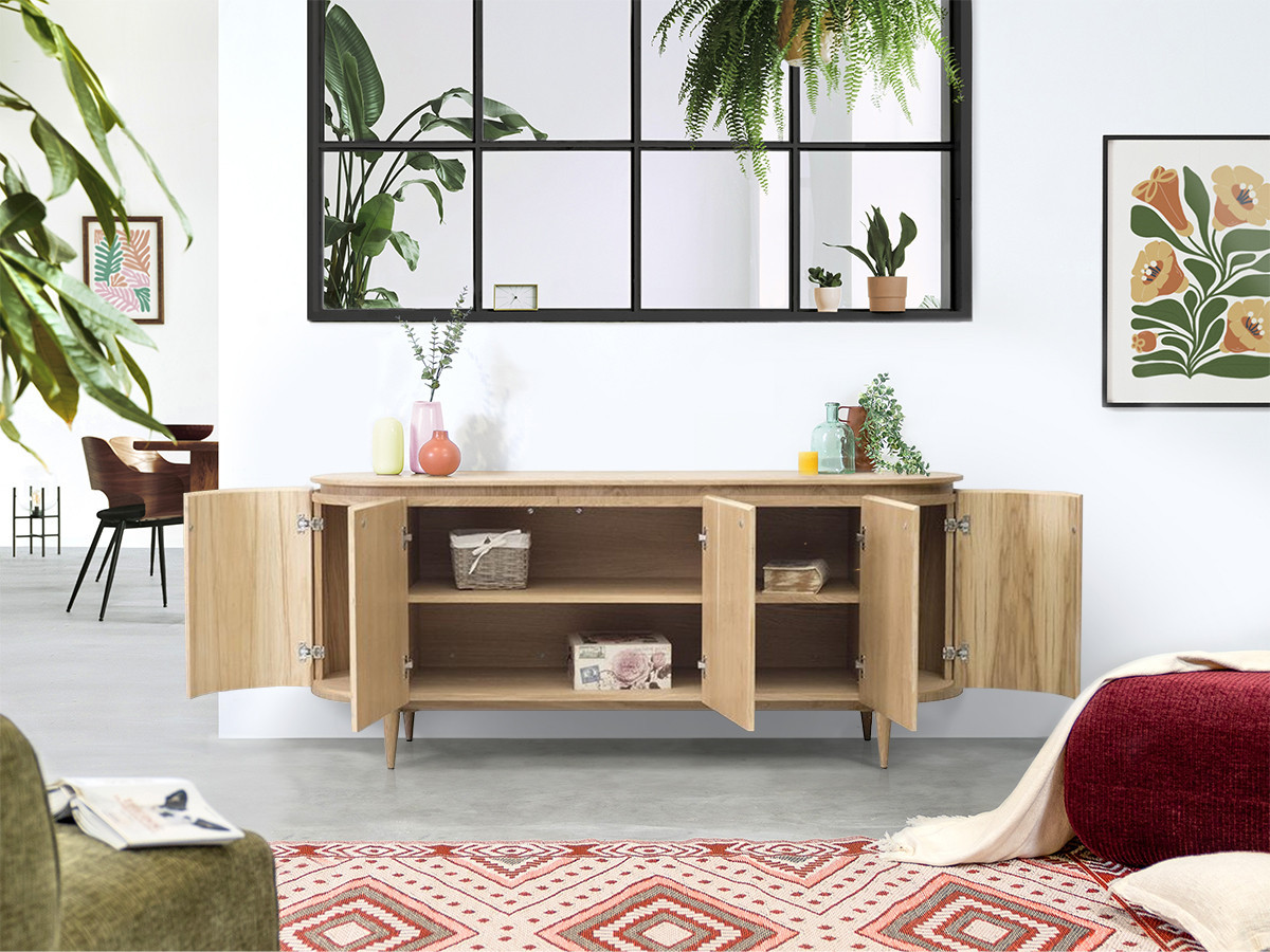 SORMIOU set met 180 cm dressoir + 180 cm tv-meubel in massief eiken fineer