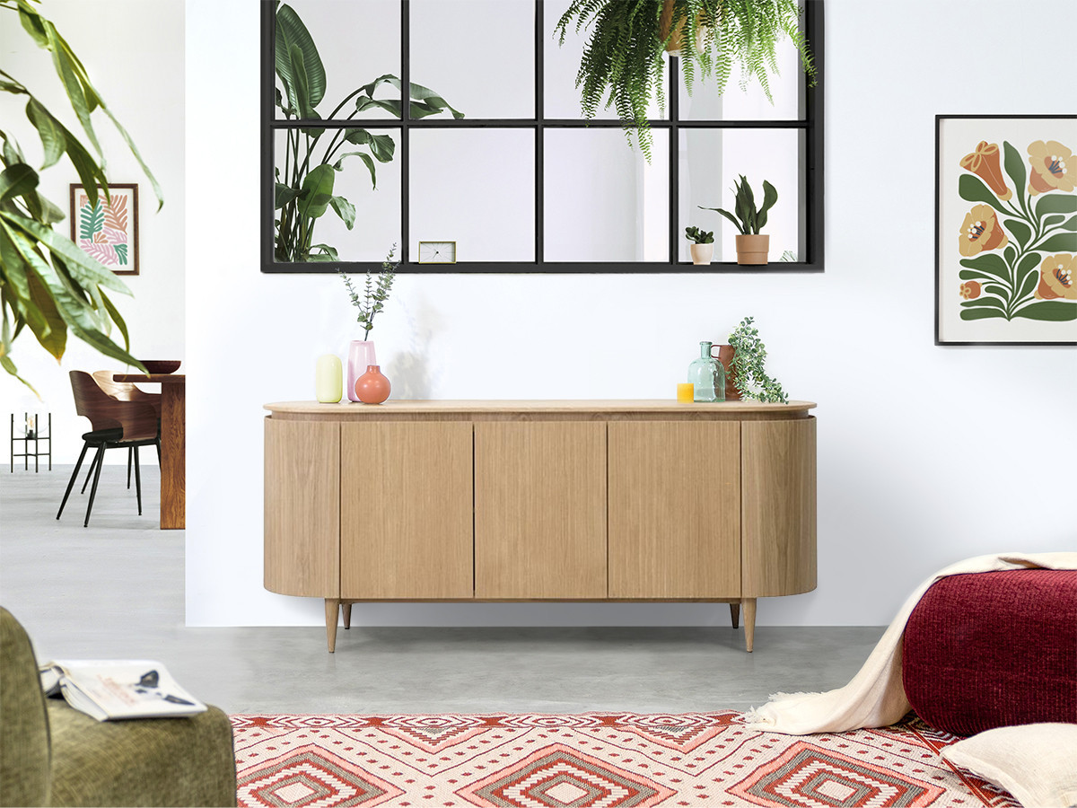 SORMIOU set met 180 cm dressoir + 180 cm tv-meubel in massief eiken fineer