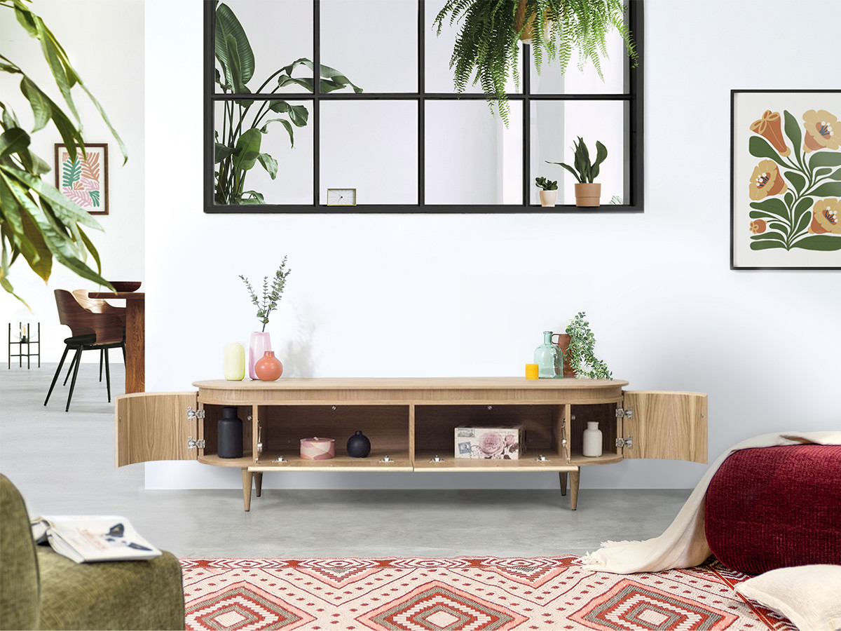 SORMIOU set met 180 cm dressoir + 180 cm tv-meubel in massief eiken fineer