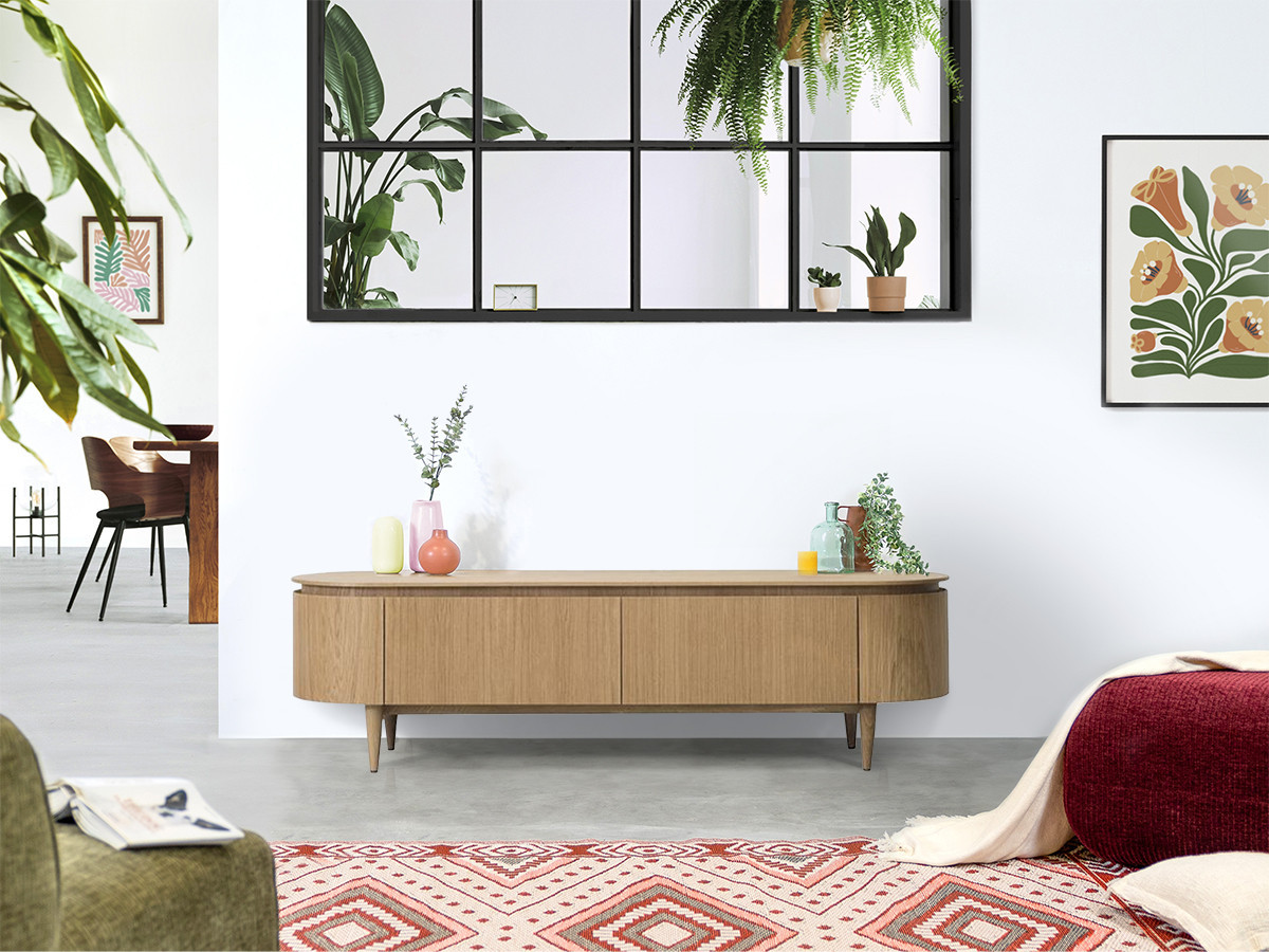 SORMIOU set met 180 cm dressoir + 180 cm tv-meubel in massief eiken fineer