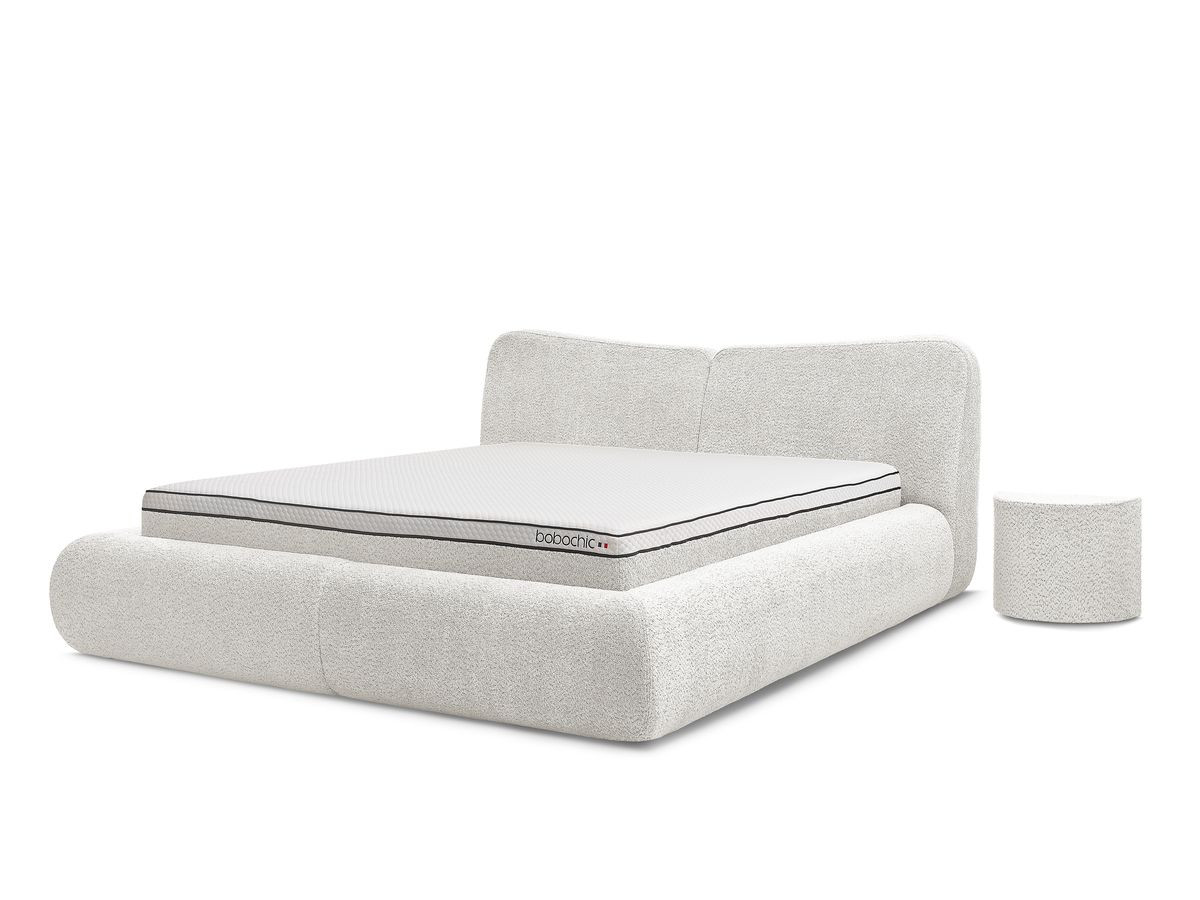 Ensemble avec Lit PETER + matelas TELIO + 2 chevets tissu bouclette