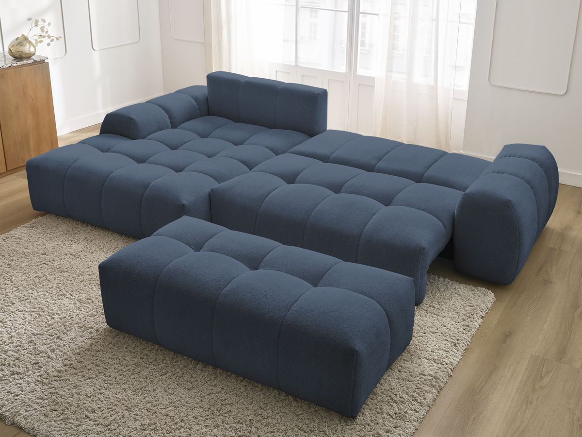 Canapé d'angle convertible coffre EVEREST tissu chiné avec pouf