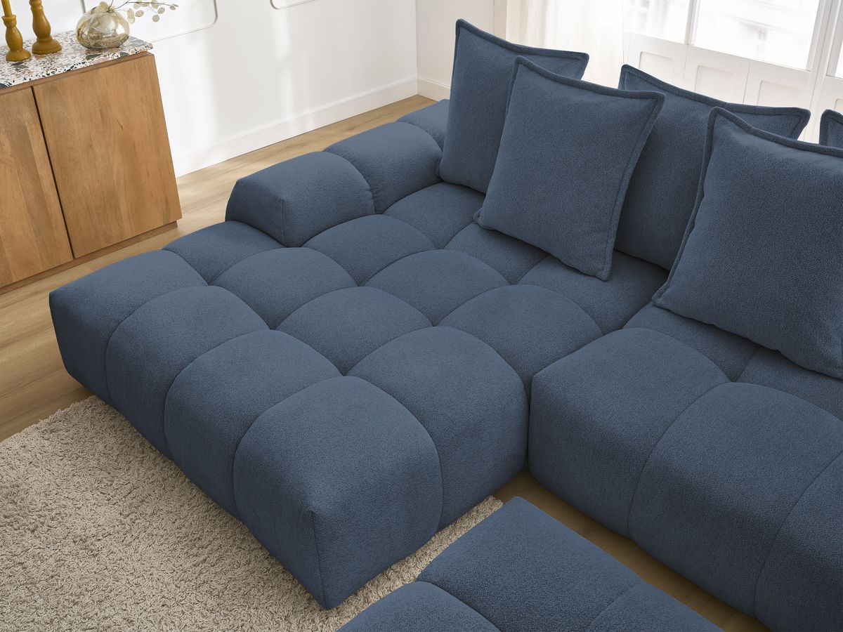 Canapé d'angle convertible coffre EVEREST tissu chiné avec pouf