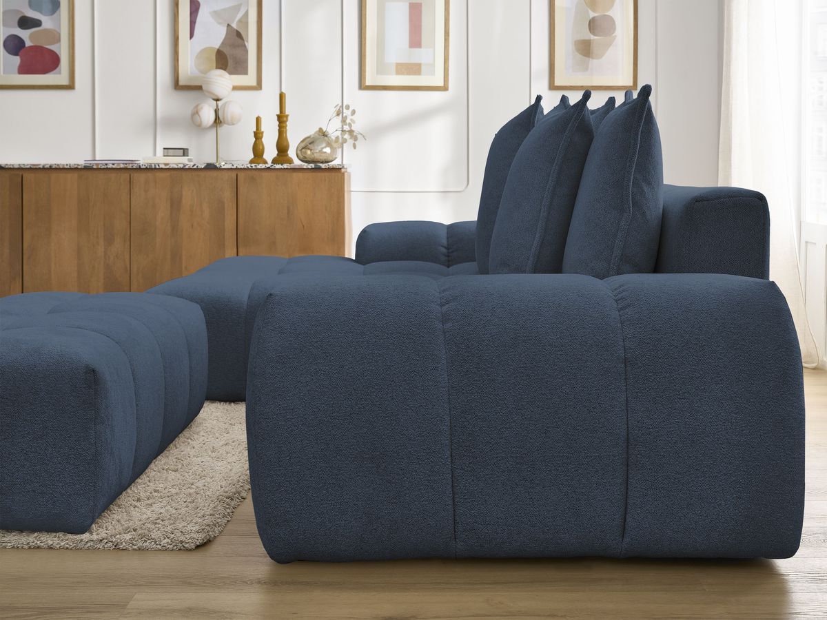 Canapé d'angle convertible coffre EVEREST tissu chiné avec pouf