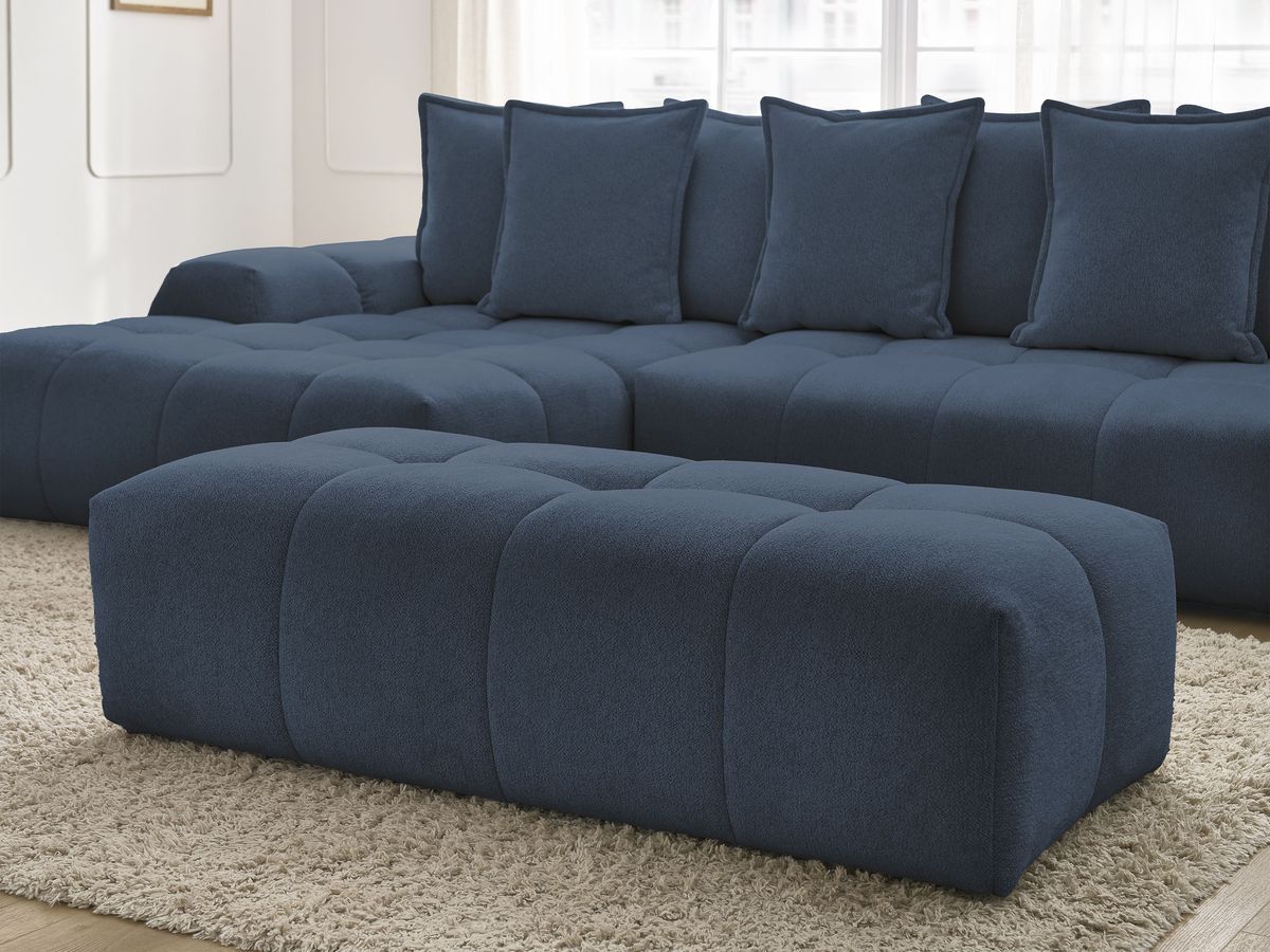 Canapé d'angle convertible coffre EVEREST tissu chiné avec pouf