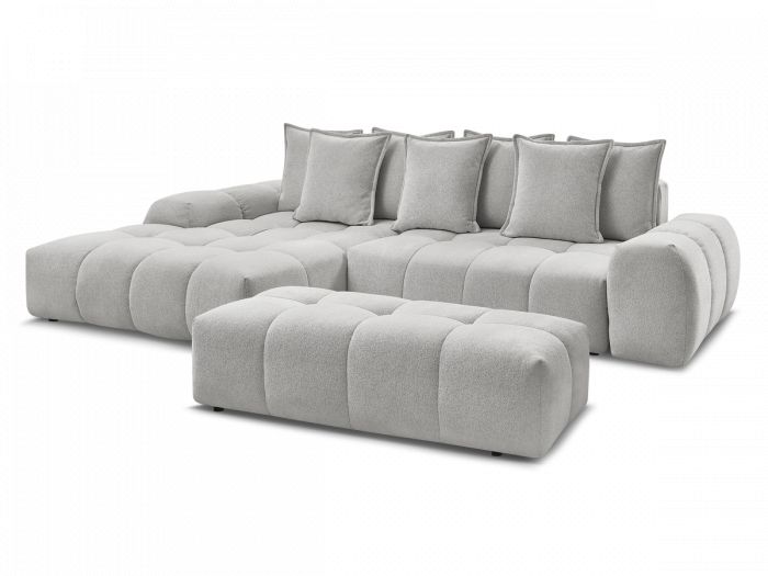 Canapé d'angle convertible coffre EVEREST tissu chiné avec pouf