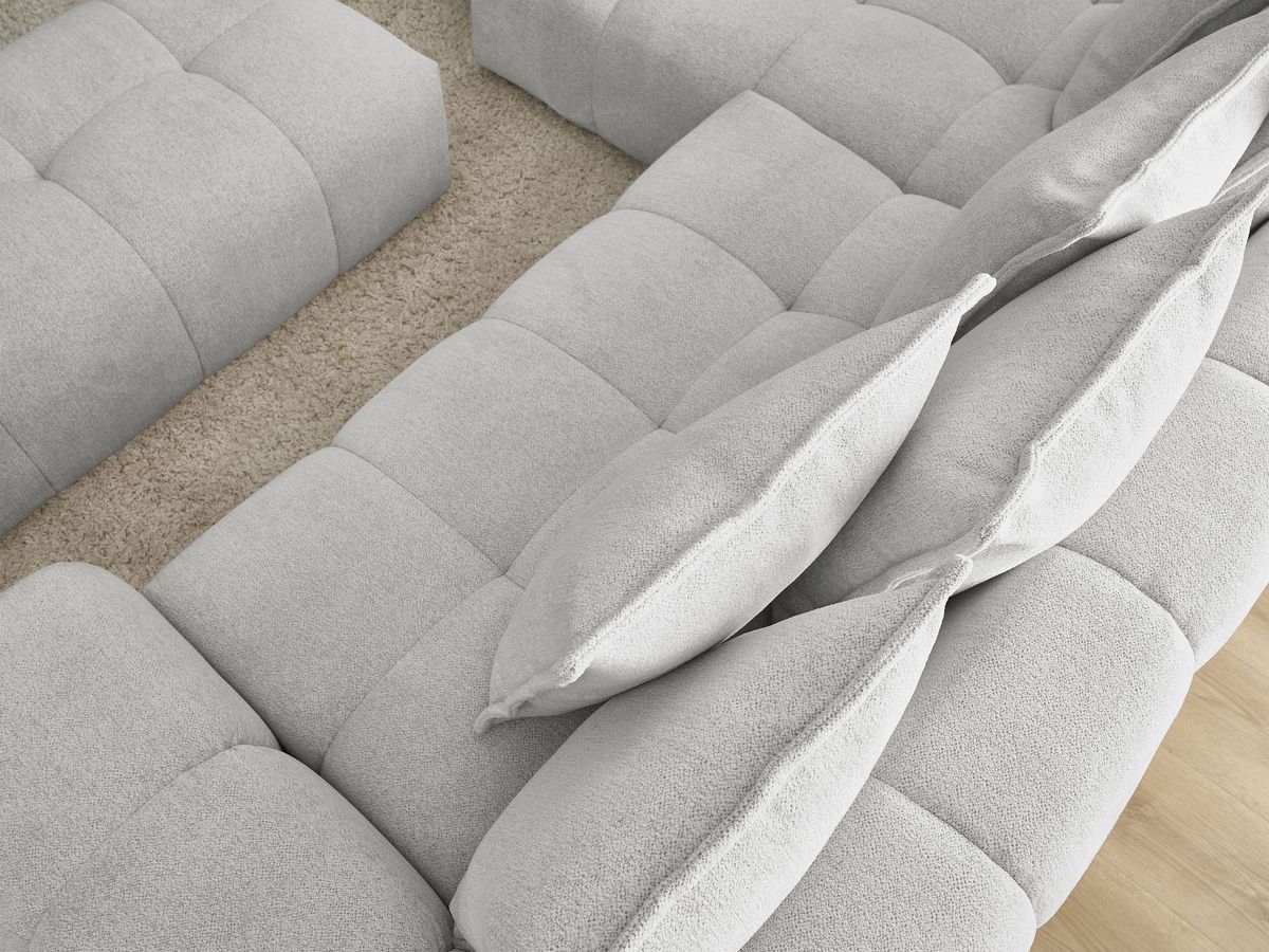 Canapé d'angle convertible coffre EVEREST tissu chiné avec pouf