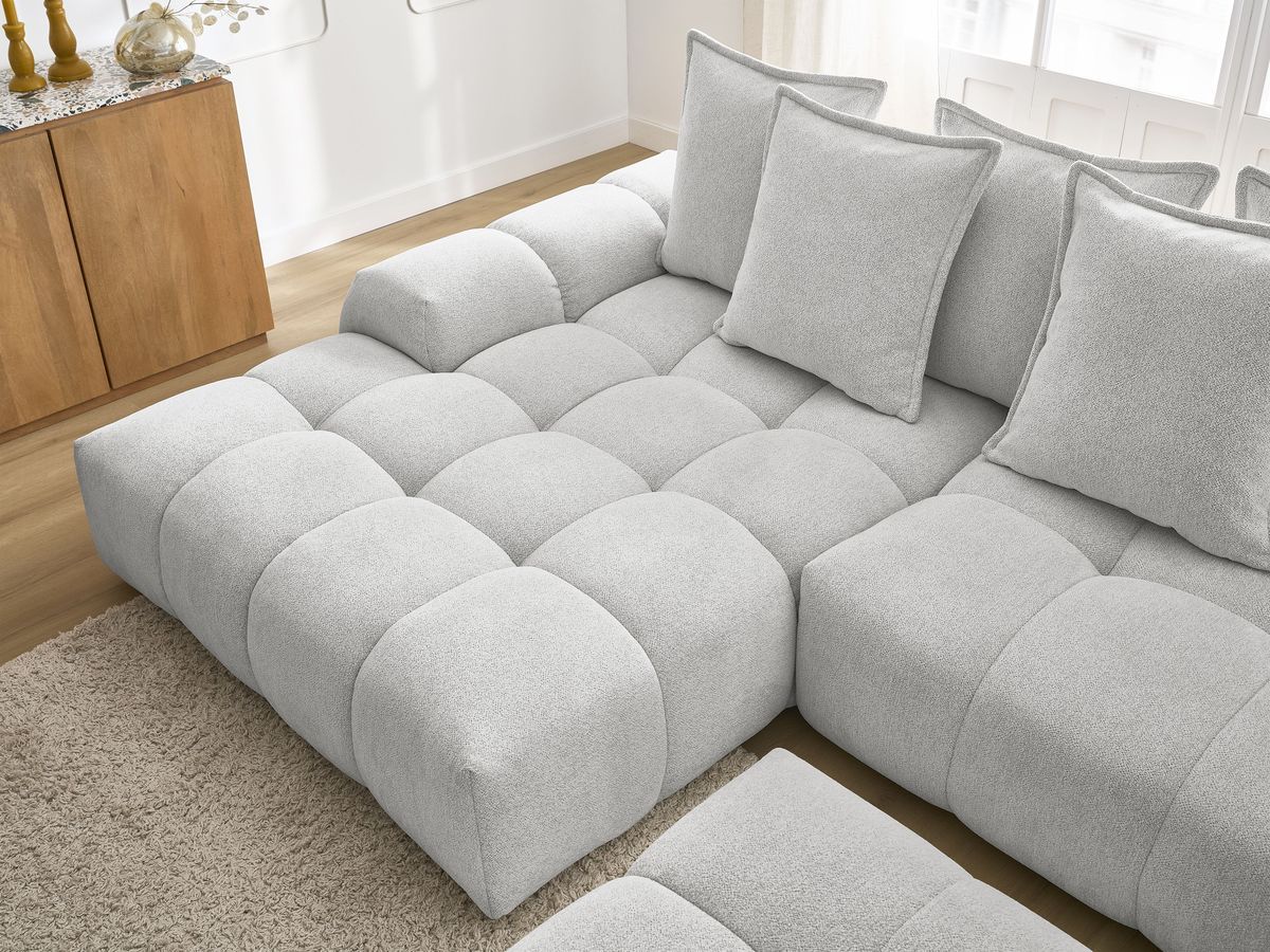 Canapé d'angle convertible coffre EVEREST tissu chiné avec pouf