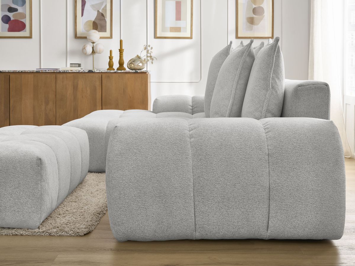 Canapé d'angle convertible coffre EVEREST tissu chiné avec pouf