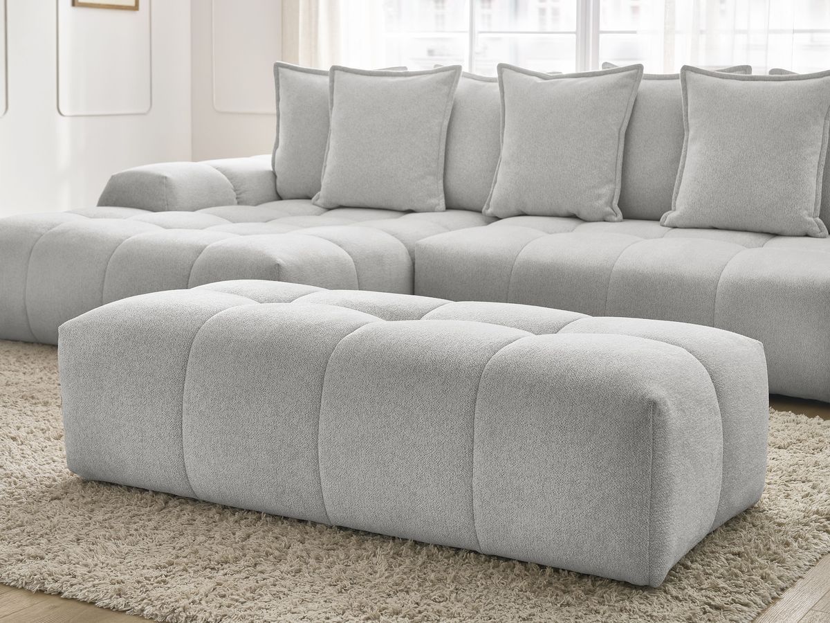 Canapé d'angle convertible coffre EVEREST tissu chiné avec pouf