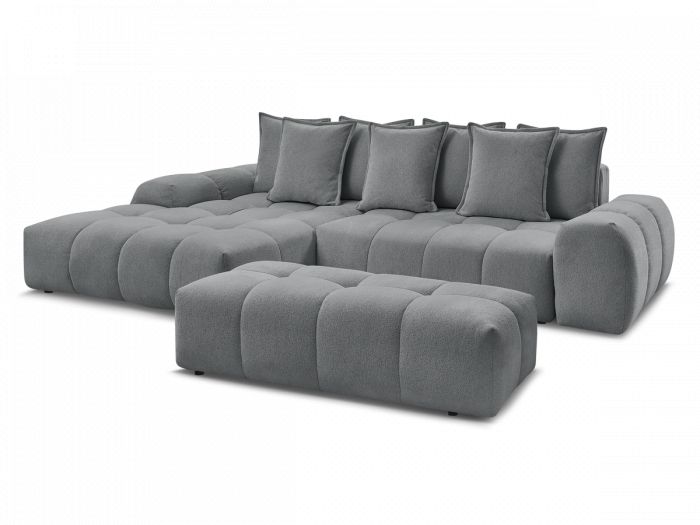 Canapé d'angle convertible coffre EVEREST tissu chiné avec pouf