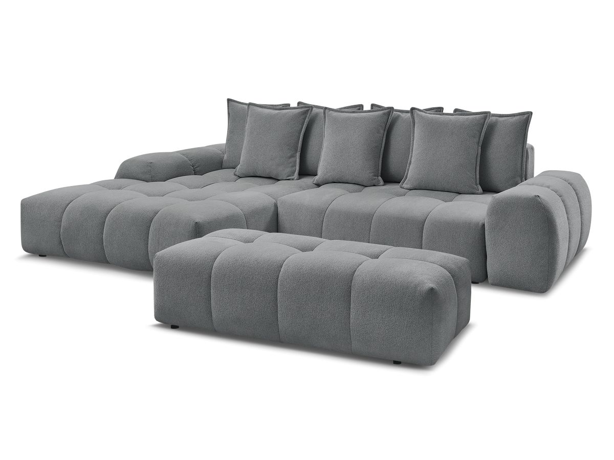 Canapé d'angle convertible coffre EVEREST tissu chiné avec pouf