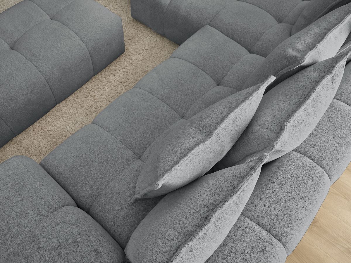 Canapé d'angle convertible coffre EVEREST tissu chiné avec pouf