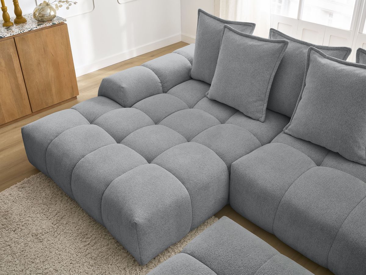 Canapé d'angle convertible coffre EVEREST tissu chiné avec pouf