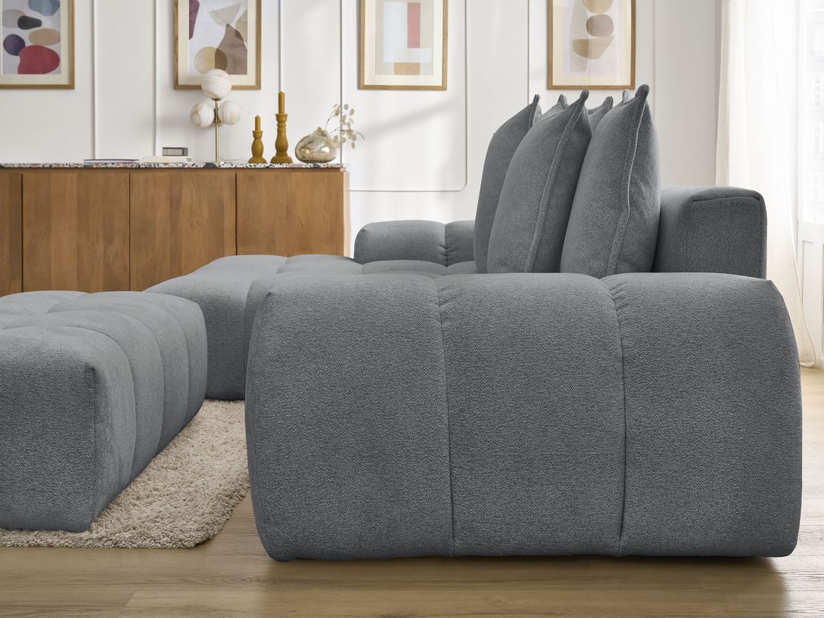 Canapé d'angle convertible coffre EVEREST tissu chiné avec pouf