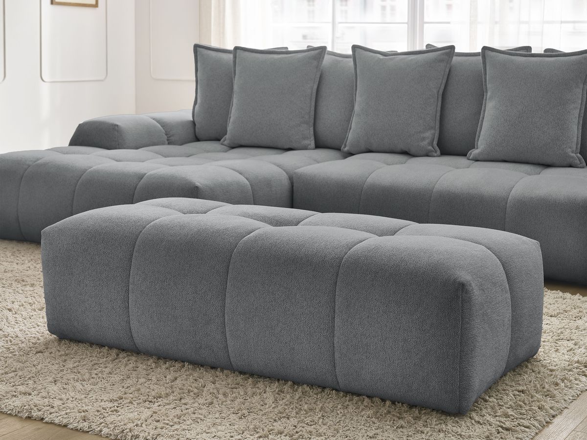 Canapé d'angle convertible coffre EVEREST tissu chiné avec pouf