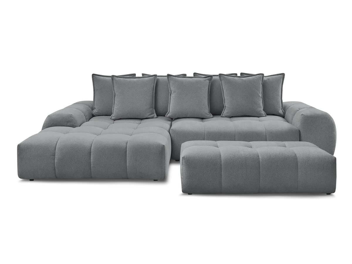 Canapé d'angle convertible coffre EVEREST tissu chiné avec pouf