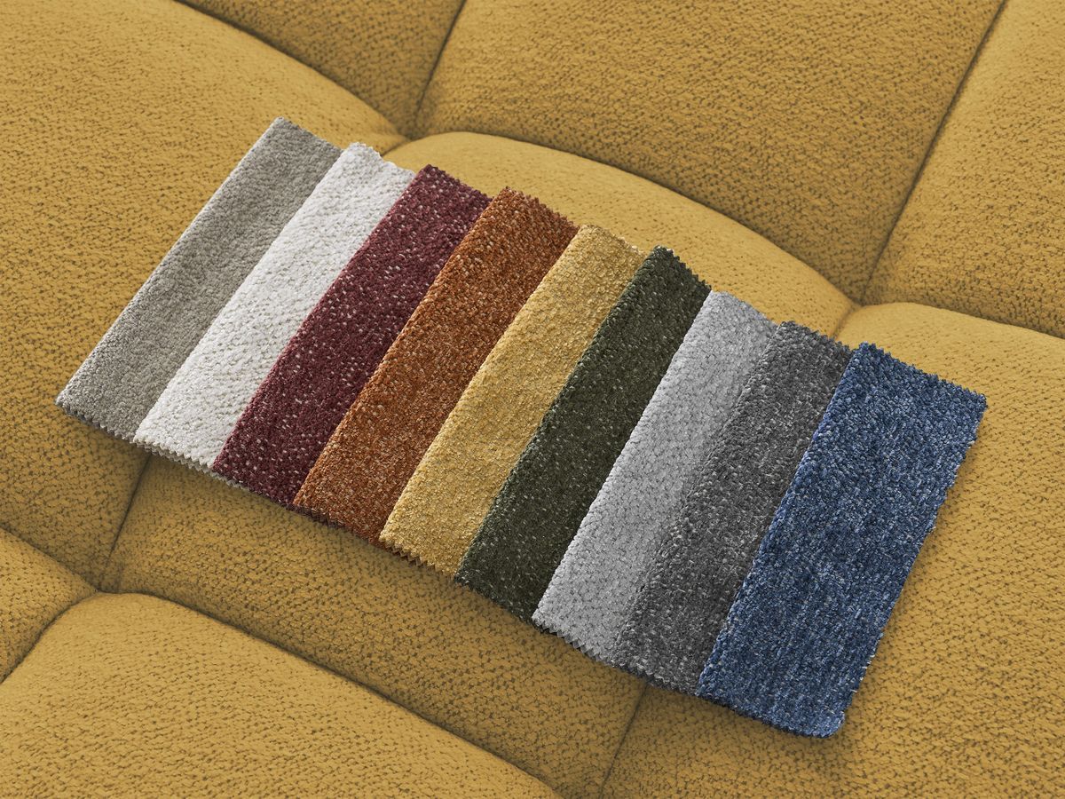 Canapé d'angle convertible coffre EVEREST tissu chiné avec pouf jaune angle gauche BOBOCHIC 4 places - Vue supplémentaire 2