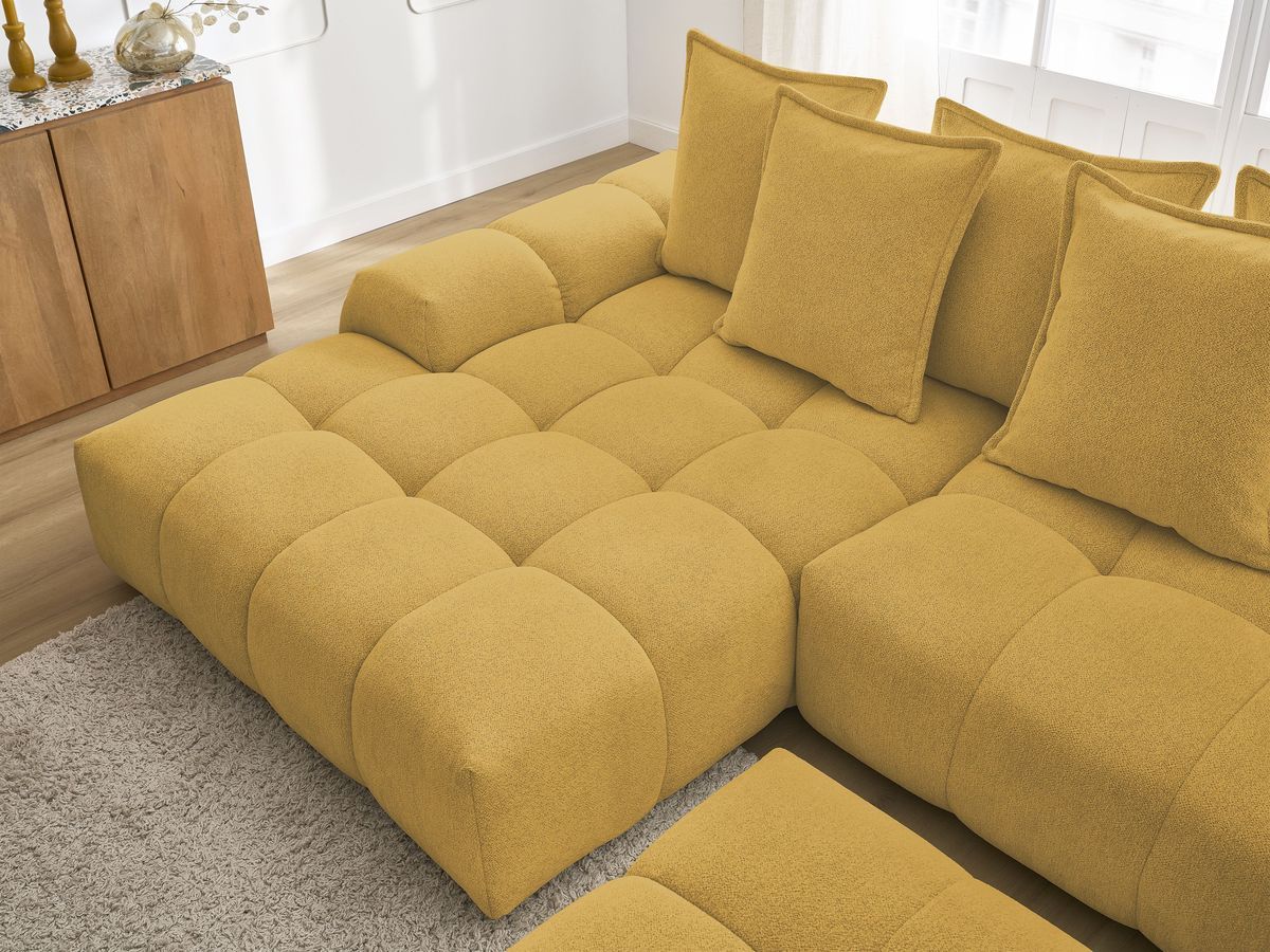 Canapé d'angle convertible coffre EVEREST tissu chiné avec pouf