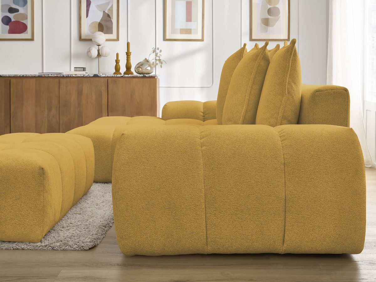 Canapé d'angle convertible coffre EVEREST tissu chiné avec pouf