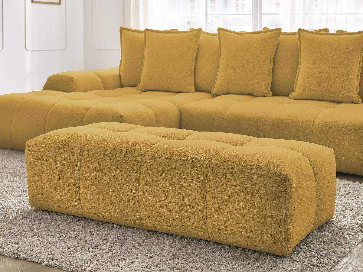 Canapé d'angle convertible coffre EVEREST tissu chiné avec pouf