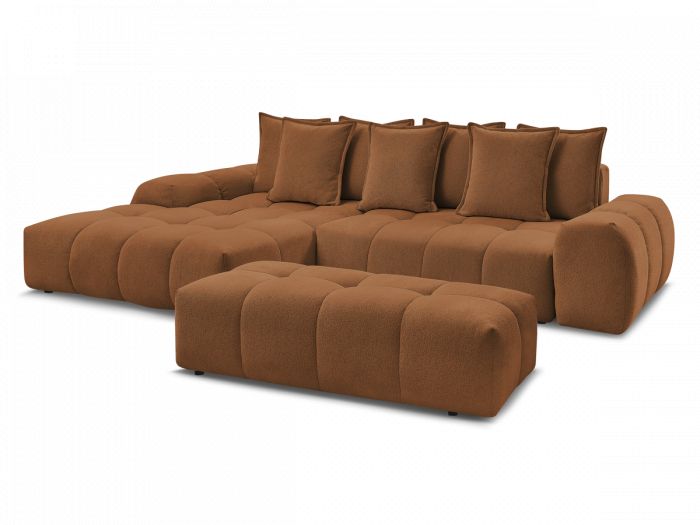 Canapé d'angle convertible coffre EVEREST tissu chiné avec pouf