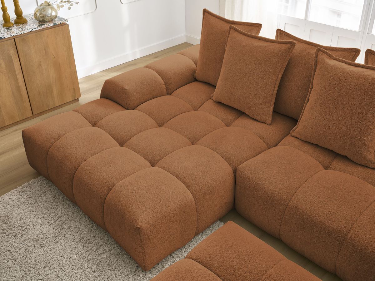 Canapé d'angle convertible coffre EVEREST tissu chiné avec pouf