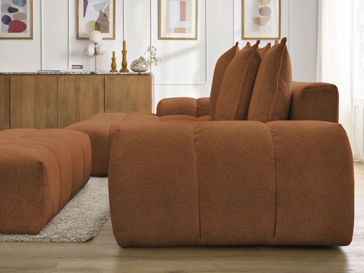 Canapé d'angle convertible coffre EVEREST tissu chiné avec pouf